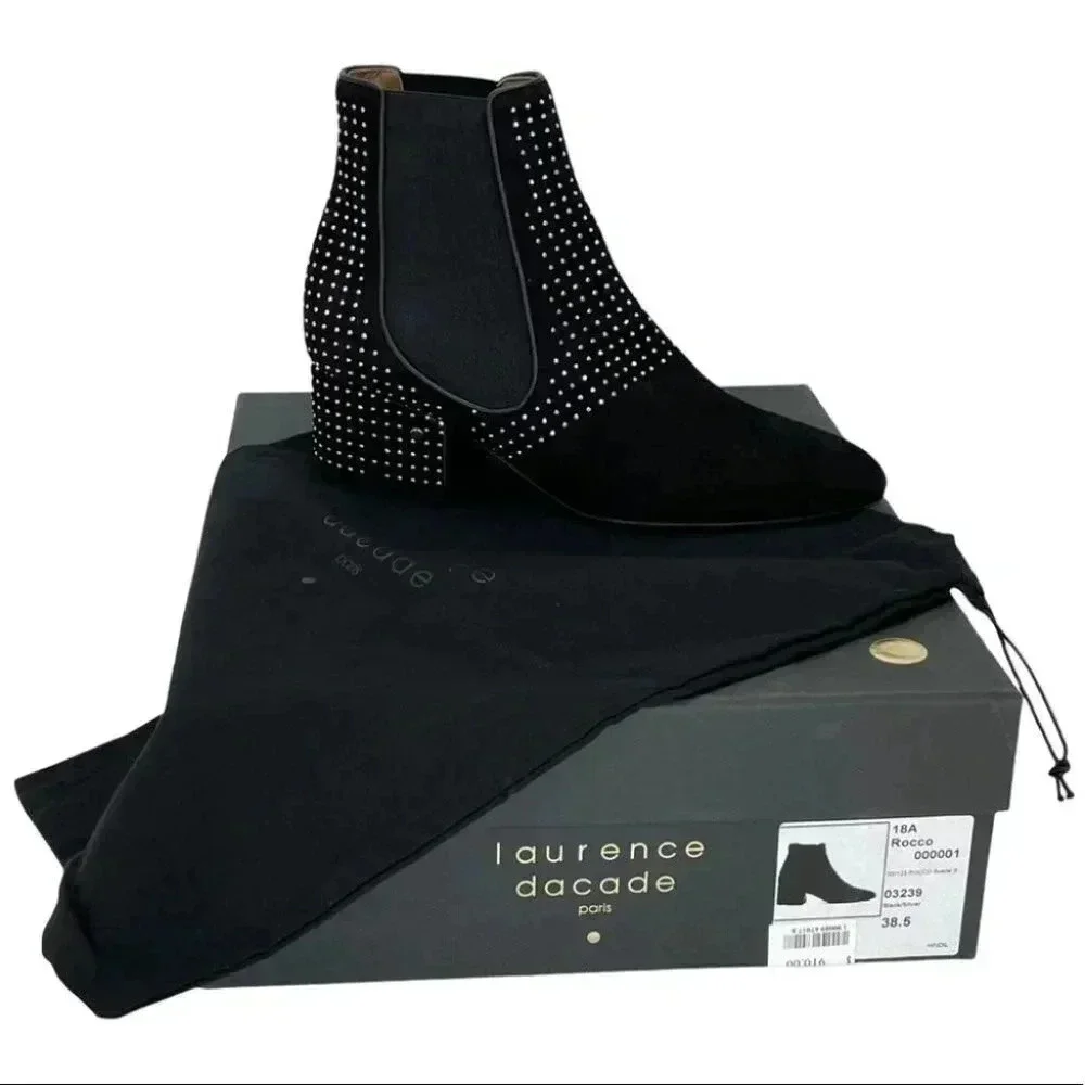 Laurence Dacade Rocco Black Suede Studded Womens Booties Size 7.5M EU 38.5 - Picture 15 of 16